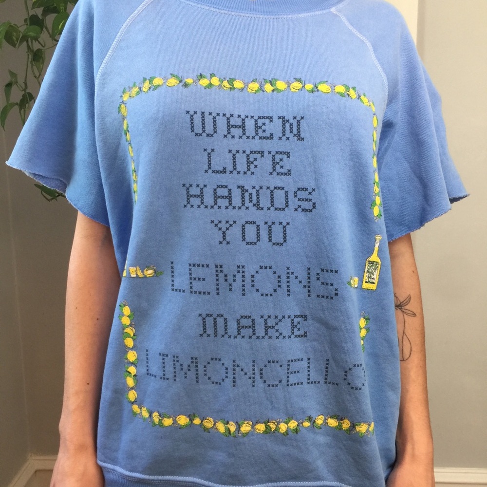 WILDFOX Limoncello Graphic Cut Off Sweater Top - Picture 6 of 8
